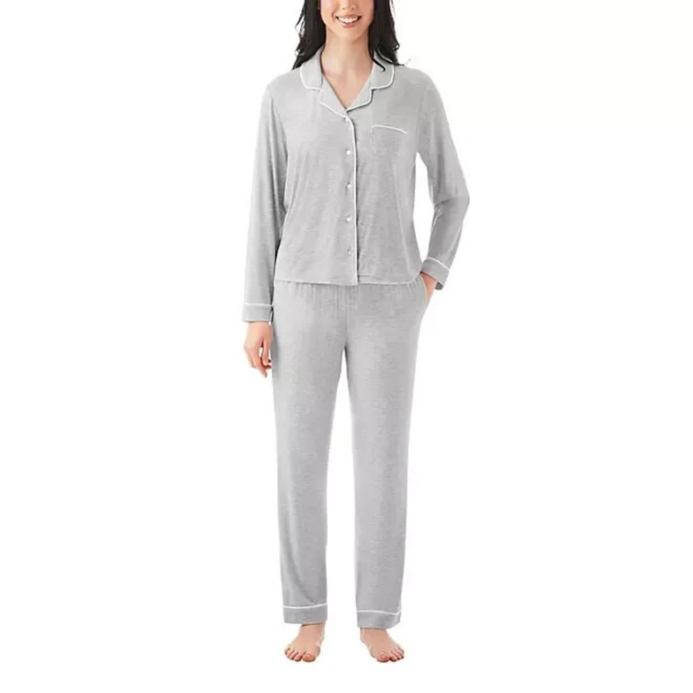 Members Mark Womens Notch Collar Pajama Set XL Grey Long Sleeve Micro Modal